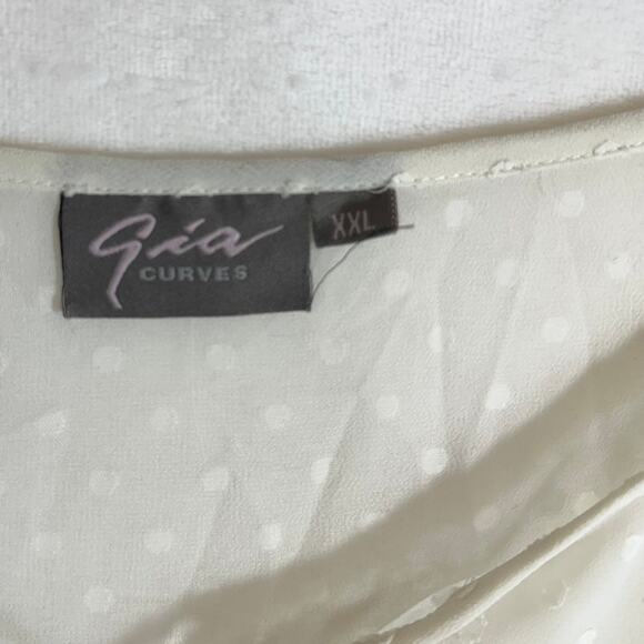 GIA Boho Top XXL White Oversized Sheer Floral Print Peasant Plus Flutter Tassel - Picture 9 of 16